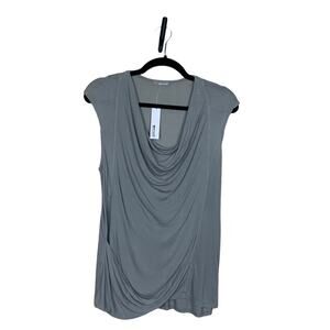 LA Made Sleeveless Front Drape Faux Wrap Knit Top Gray Size Small